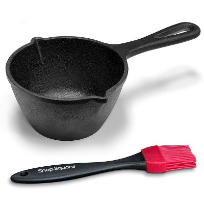 DOMETOUR Cast Iron Basting Pot & Silicone BBQ Brush - 15 Oz Saucepan & Brush for Smoker, Grill & Stove - BBQ Accessories Gift for Men