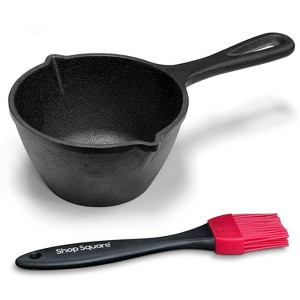DOMETOUR Cast Iron Basting Pot & Silicone BBQ Brush - 15 Oz Saucepan & Brush for Smoker, Grill & Stove - BBQ Accessories Gift for Men - 1 of 4