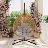 Outdoor Rattan Hammock Swing Chair with Gray Cushion,Wicker Hanging Egg Chair with Stand for Balcony Garden,Indoor Bedroom Egg Chair-Coolbibila - 2 of 4