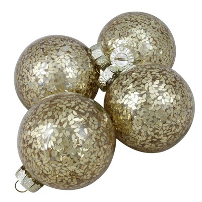 Northlight 4ct Clear and Gold Shiny Seeds Glass Christmas Ball Ornaments 4" (101.5mm)