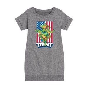 Girls' - Teenage Mutant Ninja Turtles - USA Turtles Graphic Short Sleeve Fleece Dress - 1 of 4
