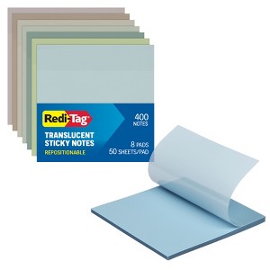 Redi-Tag Translucent Sticky Notes, 3 x 3 in., Calm Assorted Colors, 8 ...
