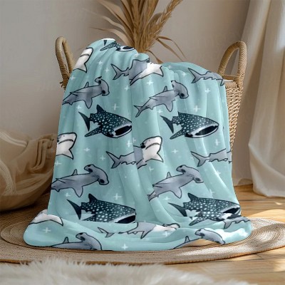 Large Flannel Blanket Contemporary Shark Whale Marine, Christmas Gift.