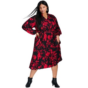 Avenue Women's Plus Size Liana Pleated Blouson Sleeve Dress - 1 of 4