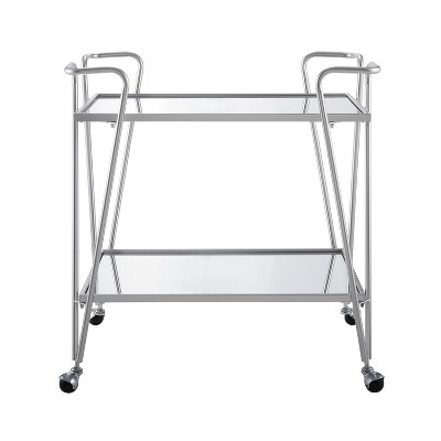 Mid-Century Modern Silver Mirrored Rectangular Bar Cart with Storage