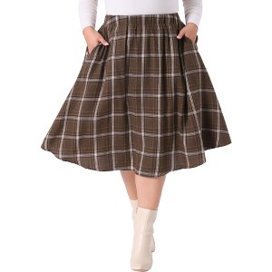 Agnes Orinda Women's Plus Size Plaid Elastic High Waist Flare Fall A Line Skirts - 1 of 4