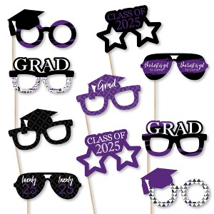 Big Dot of Happiness 2025 Purple Graduation Glasses - Paper Card Stock Party Photo Booth Props Kit - 10 Count - 1 of 4