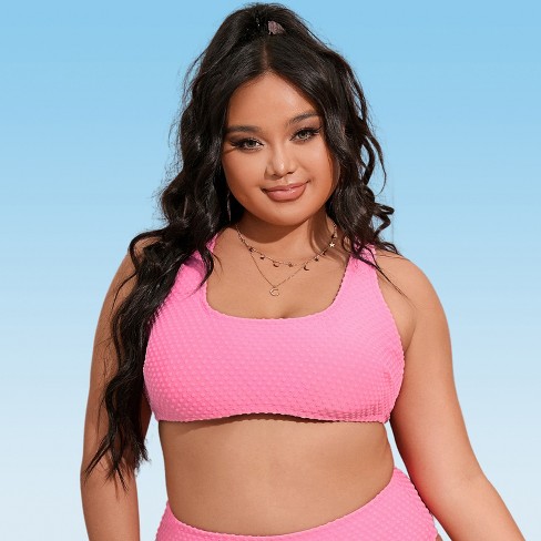 Women's Cross Back Plus Size Bikini Top -Cupshe-0X-Pink