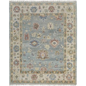 Blue Ivory and Yellow Wool Floral Hand Knotted Area Rug With Fringe - 1 of 4