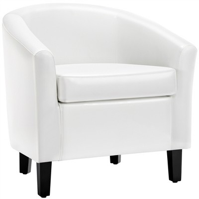 White Faux Leather Barrel Accent Chair with Manufactured Wood Frame