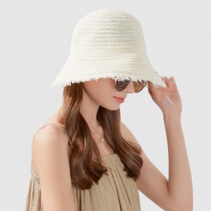 Anna-Kaci Women's Woven Bucket Hat with Soft Frayed Brim and Lightweight Straw Texture - 1 of 4