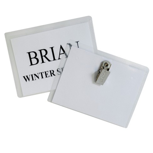 C-Line® Clip Style Name Badge Holder Kit, Sealed Holders with Inserts,  3-1/2 x 2-1/4, Box of 50
