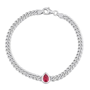 EVERLY JEWELRY | Sterling Silver 1.15 CT TGW Pear-cut Created Ruby Curb Link Chain Bracelet, 7.5 inch - 1 of 4