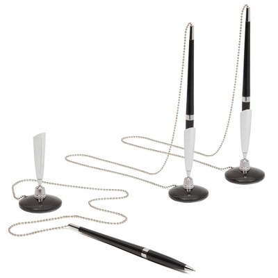Juvale 3 Pack Desk Pen with Chain and Holder - 26" Long Chain for Business Counter, Front Desk (0.5mm Black Ballpoint Pen)