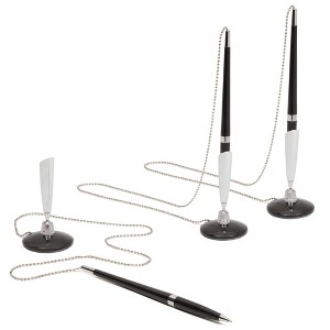Juvale 3 Pack Desk Pen with Chain and Holder - 26" Long Chain for Business Counter, Front Desk (0.5mm Black Ballpoint Pen) - 1 of 4