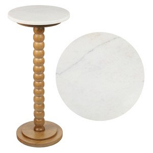 JONATHAN Y Monroe 24.25" Rustic Farmhouse Spindle Wood Drink Table & Decorative End Table with White Marble Round Top - 1 of 4