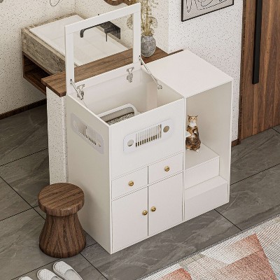 ATJafurn Cat Litter Box Enclosure Top Entry, No Need To Squat 40.2'' Furniture Style Hidden Litter Box Cat Cabinet With Glass Door