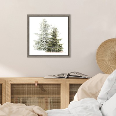 Vintage Holiday Trees in Snow Framed Canvas Wall Art, 16 x 16 Inch