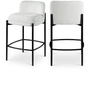 Meridian Furniture,Burton Cream Chenille Fabric Stool, Set of 2 - 1 of 4