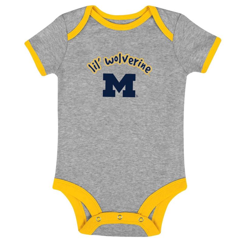 NCAA Michigan Wolverines Infant Boys&#39; Short Sleeve 3pk Bodysuit Set, 4 of 5
