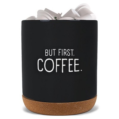 Elanze Designs But First Coffee Black X-Large Cork Bottom, Kitchen Counter, Ceramic Stoneware, Coffee, Tea and Hot Chocolate, Machine Brewing, K