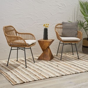 Suki 2-piece Rattan Patio Accent Chair Set, Arm Chair with Cushions, Outdoor Furniture - Maison Boucle - 1 of 4