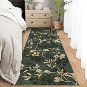 Modern Leaves Pattern Area Rug Botanical Print Washable Rugs for Living Room Bedroom Non-Slip Low Pile Floor Carpet - 1 of 4