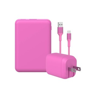GEMS USB-A to USB-C Charging Gift Set with Power Bank, Cable, and Wall Charger - Soft Pink - 1 of 4