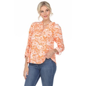 Women's Pleated Casual Floral Blouse - White Mark - 1 of 4