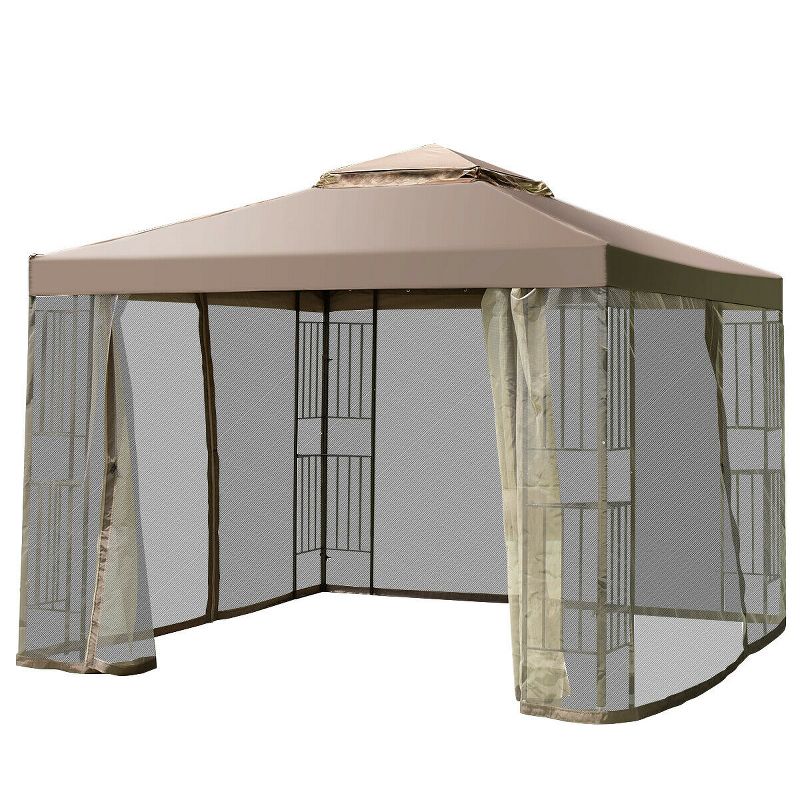 Costway Outdoor 10'x10' Gazebo Canopy Shelter Awning Tent Patio Screw-free structure Garden, 1 of 9