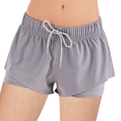 Anna-Kaci Active Women's Yoga Running Shorts Sport Elastic Double Layer with Drawstring- Medium ,Grey