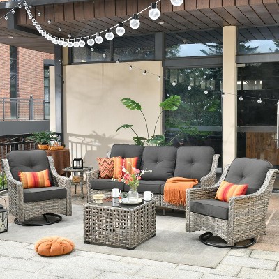 XIZZI OUTDOOR SWIVEL ROCKER SETS: 3-PC Rocker + Modular Sofa & Fire Pit Options - All-Weather Fabric, 8 Color Choices for Patio, Garden, Poolside