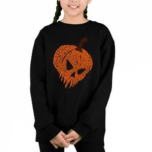 LA Pop Art Evil Pumpkin - Girl's Word Art Crewneck Sweatshirt Black Medium - 1 of 4