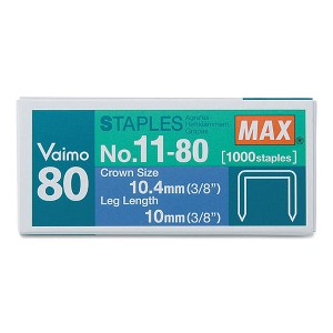 MAX Vaimo 11 Staples, 0.38" Leg, 0.5" Crown, Steel, 1,000/Box - 1 of 1