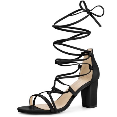 Perphy Strappy Strap Lace Up Chunky Heel Sandals For Women Black 7 : Target