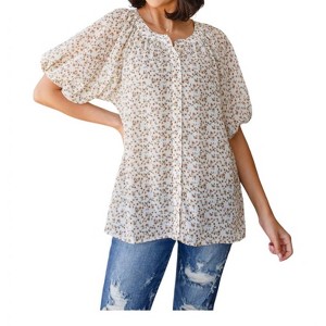 Women's Fancy Me Floral Button Down Shirt - BiBi - 1 of 4