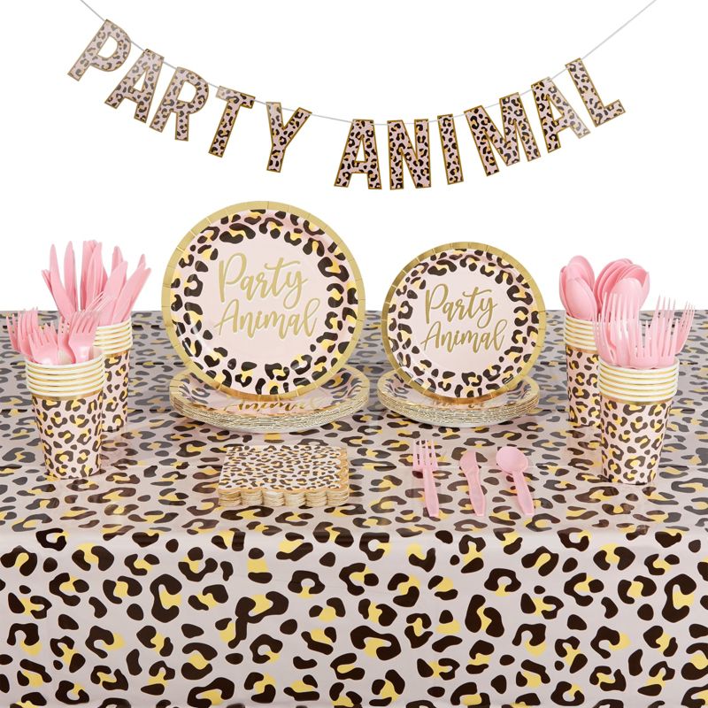 Sparkle and Bash Serves 24 Safari Birthday Party Supplies with Paper Plates, Cups, Napkins, Banner, Tablecloths & Cutlery, 1 of 10