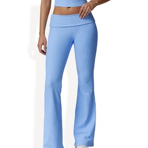 Anna-Kaci Active Women's Foldover Waist Flare Leg Yoga Pants in Ribbed Knit - 1 of 4