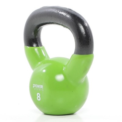 Power Systems Premium Vinyl Covered Cast Iron Kettlebell Prime Home Gym Exercise Weight Training Accessory, 8 Pounds, Green