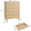 Rattan 5 Drawer Dresser, 44'' Tall Narrow Chest of Drawer, Farmhouse Wooden Vertical Dresser, Metal Legs and Handles, Modern Dresser for Bedroom - 2 of 4