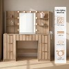 AMERLIFE Makeup Vanity Desk with Mirror & LED Lights, Drawers, Tempered Glass Top, Charging Station, Modern Bedroom Dressing Table - 2 of 4