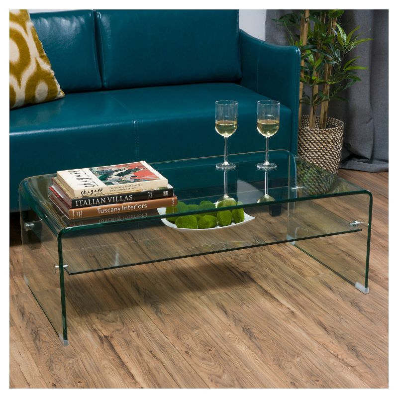 Ramona Glass Rectangle Coffee Table w/ Shelf Clear - Christopher Knight Home, 4 of 6