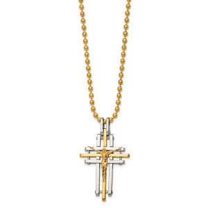 Chisel Stainless Steel Polished Yellow IP-plated Crucifix Pendant on a 24" Ball Chain Necklace - 1 of 2