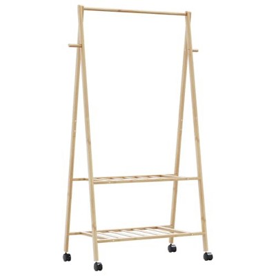 vidaXL Bamboo Coat Rack with Shelves and Wheels 96 x 45.5 x 155.5 cm