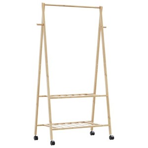 vidaXL Bamboo Coat Rack with Shelves and Wheels 96 x 45.5 x 155.5 cm - 1 of 4