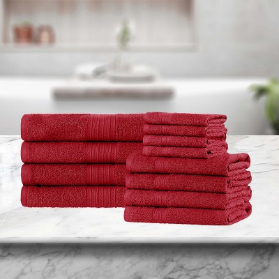 Eco-Friendly Cranberry Cotton 12-Piece Bathroom Towel Set