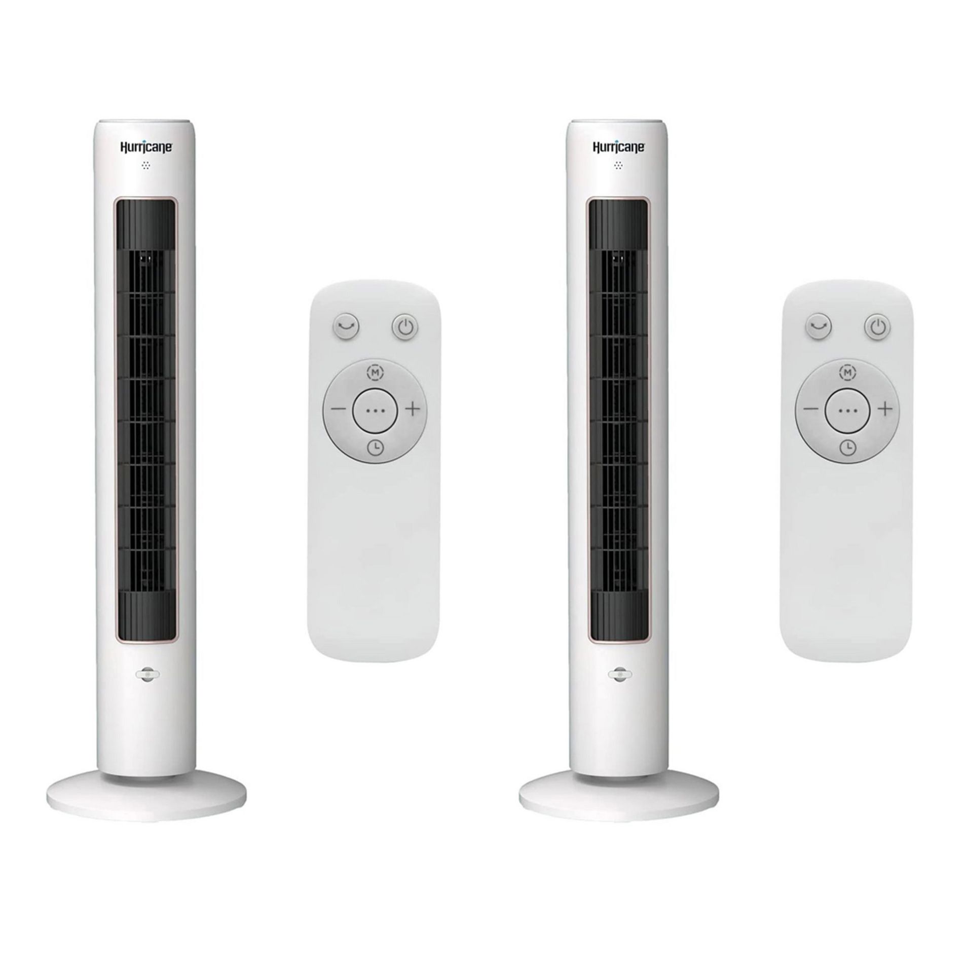 Hurricane 40 Inch Triple Action Air Enhancing Tower Fan and Aromatherapy Diffuser with Remote Control and Floor Mount Construction, 2 Pack, White