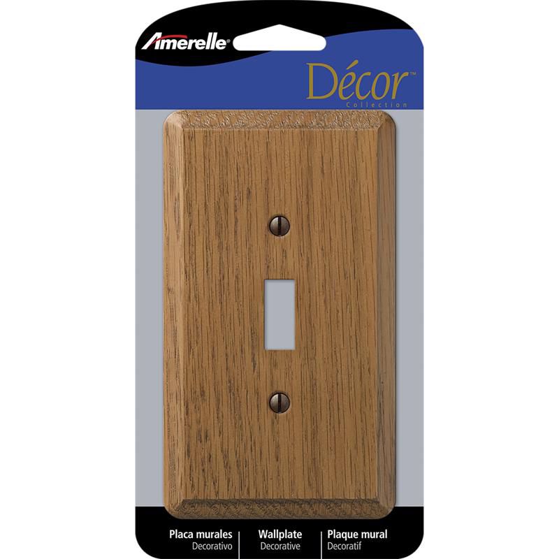 Amerelle Contemporary Medium Brown 1 gang Oak Wood Toggle Wall Plate 1 pk, 1 of 2