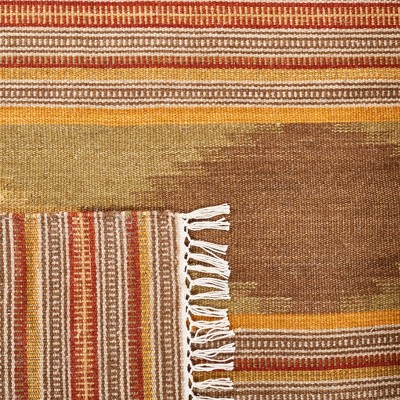 Handmade Red and Orange Wool Flat Woven Rectangular Rug