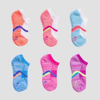 Hanes Premium Girls' 6pk Striped No Show Athletic Socks - Colors May Vary